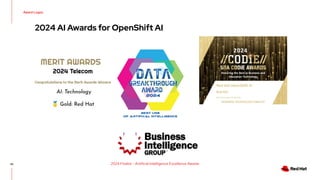 20
Award Logos
2024 Finalist - Artificial Intelligence Excellence Awards
2024 AI Awards for OpenShift AI
 