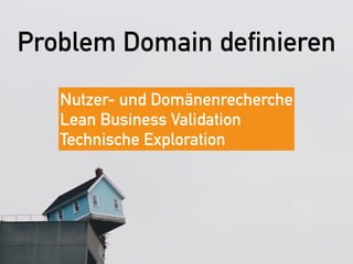 Problem Domain definieren
Nutzer- und Domänenrecherche 
Lean Business Validation 
Technische Exploration
 