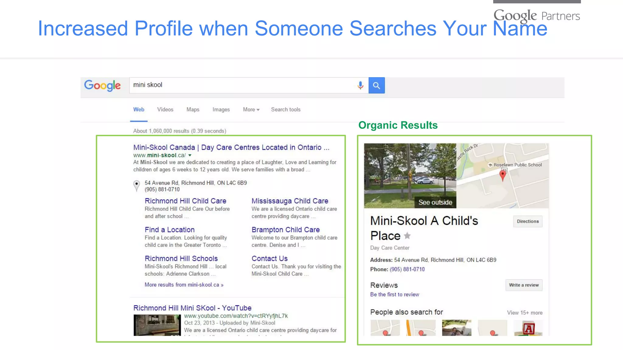 Increased Profile when Someone Searches Your Name
Organic Results
 