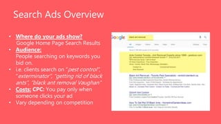 Search Ads Overview
• Where do your ads show?
Google Home Page Search Results
• Audience:
People searching on keywords you...