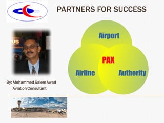 PARTNERS FOR SUCCESS
By: Mohammed SalemAwad
Aviation Consultant
PAX
Airport
AuthorityAirline
 
