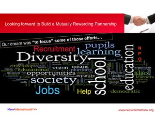 NeevInternational >>
Looking forward to Build a Mutually Rewarding Partnership
Jobs
Recruitment
Help
N
P
O
www.neevinterna...