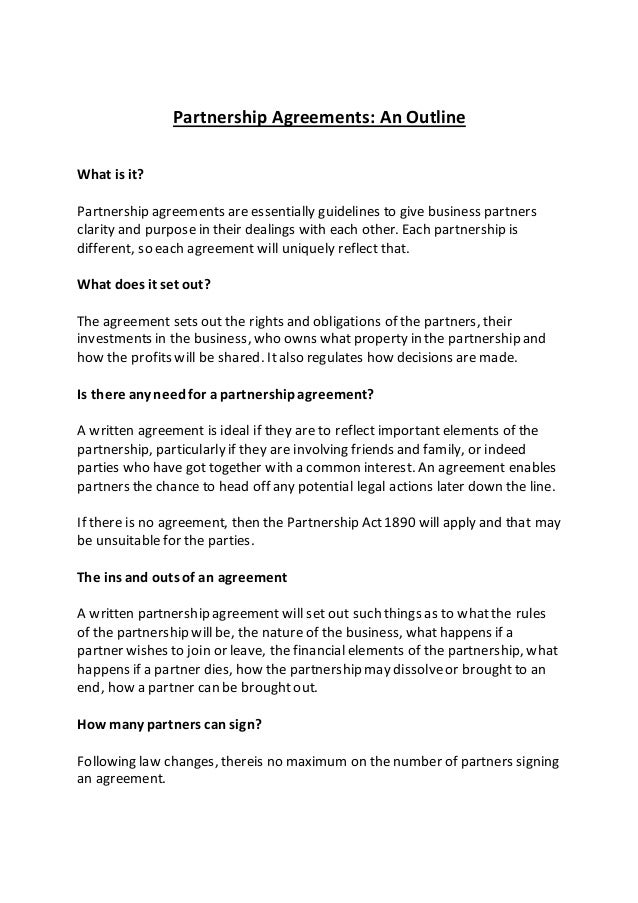 partnership agreements an outline partnership contract agreement
