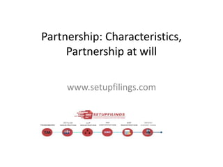 Partnership: Characteristics,
Partnership at will
www.setupfilings.com
 