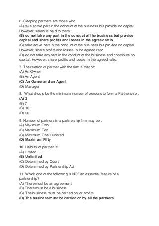Fundamentals Of Partnership Mcq With Answer