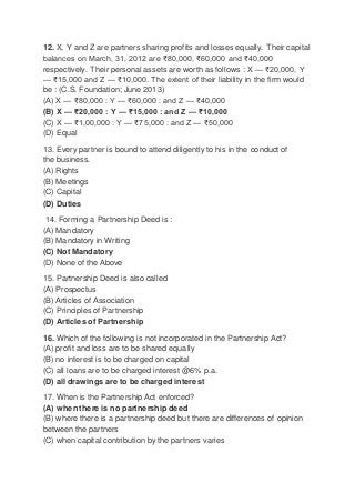 Fundamentals Of Partnership Mcq With Answer