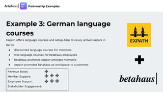 Example 3: German language
courses
Expath offers language courses and setup-help to newly arrived expats in
Berlin
● disco...