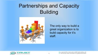 Partnerships and Capacity
Building
The only way to build a
great organization is to
build capacity for it’s
staff.
1
 