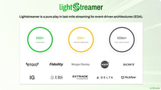 Lightstreamer is a pure play in last-mile streaming for event-driven architectures (EDA).
 