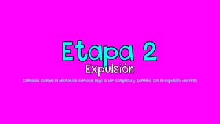 Comienza cuando la dilatación cervical llega a ser completa y termina con la expulsión del feto
 