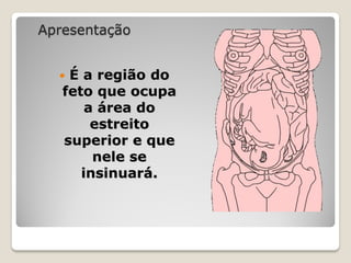 Apresentação
 É a região do
feto que ocupa
a área do
estreito
superior e que
nele se
insinuará.
 