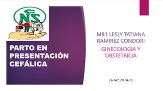 PARTO EN
PRESENTACIÓN
CEFÁLICA
MR1 LESLY TATIANA
RAMIREZ CONDORI
GINECOLOGIA Y
OBSTETRICIA
LA PAZ, 20-04-23
 