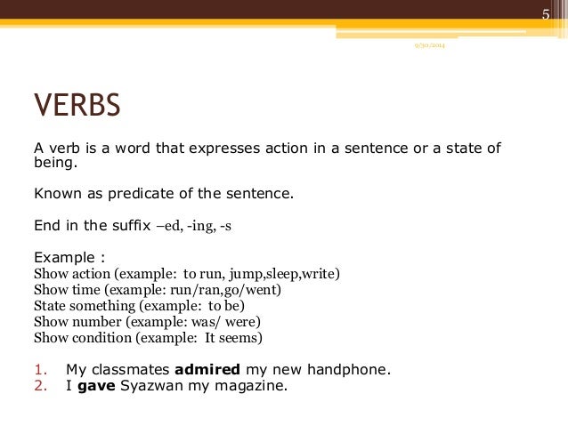 Worksheets Example Of Verbs In Sentence english part of speech verbs