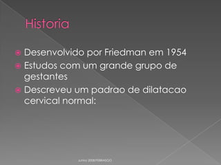 Desenvolvido por Friedman em 1954
 Estudos com um grande grupo de
gestantes
 Descreveu um padrao de dilatacao
cervical normal:


Junho 2008/FEBRASGO

 