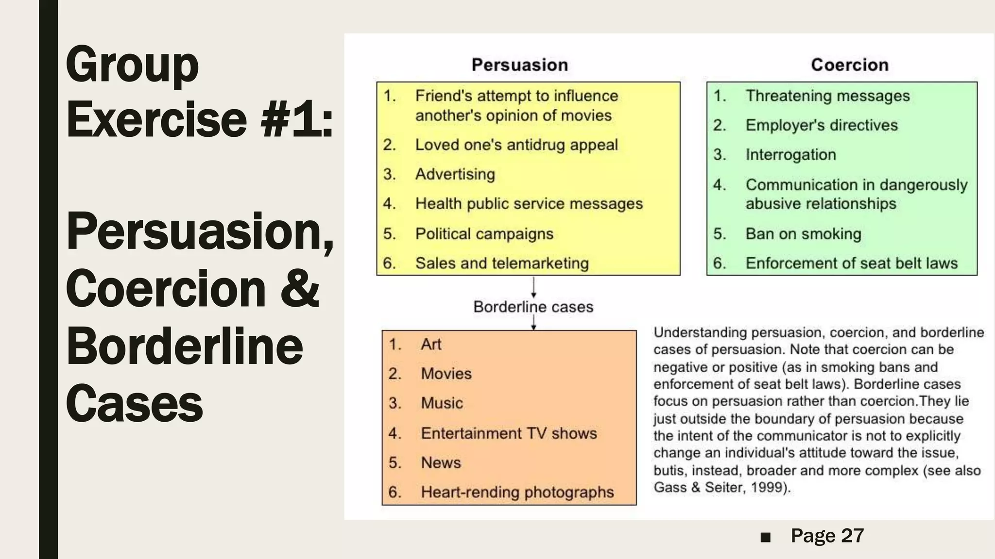 Group
Exercise #1:
Persuasion,
Coercion &
Borderline
Cases
■ Page 27
 
