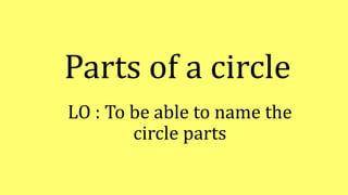 LO : To be able to name the
circle parts
Parts of a circle
 
