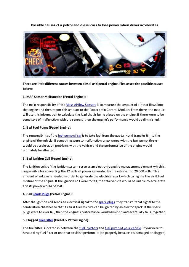 Partsavatar, Canada Possible causes of a petrol and diesel cars to