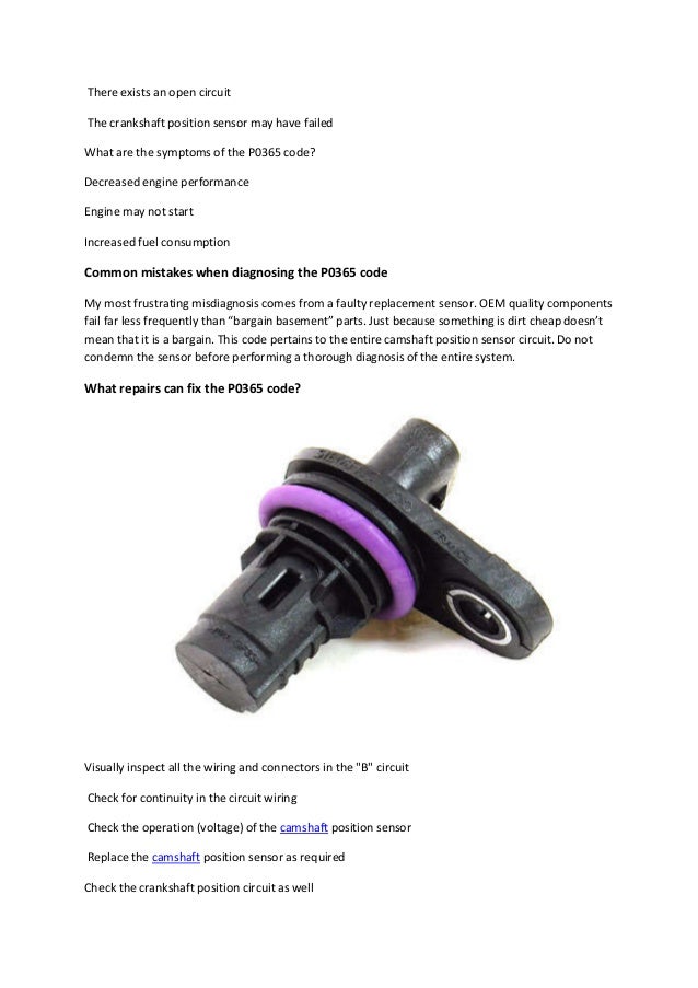 Partsavatar,Toronto P0365 error code causes of camshaft position sensor