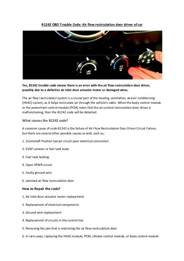 Partsavatar Canada B1242 Obd Trouble Code Air Flow