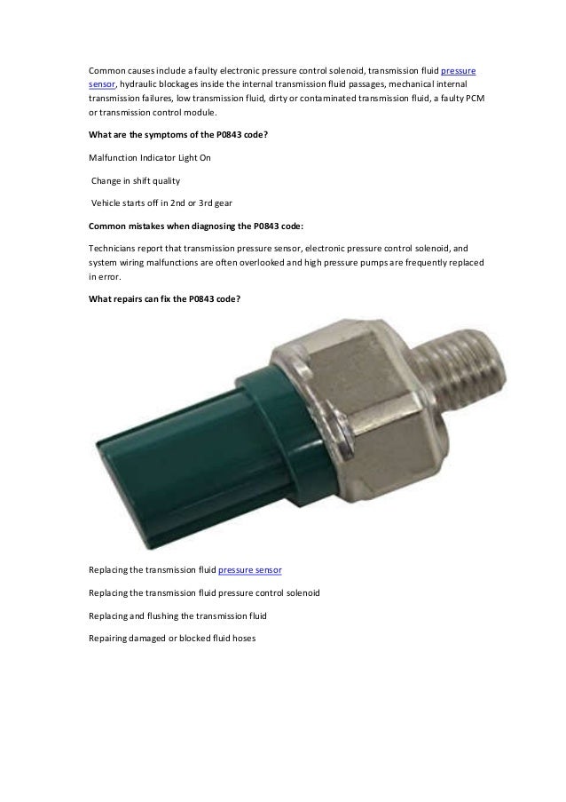 Partsavatar Car Parts, Canada Diagnose P0843 OBD II trouble code