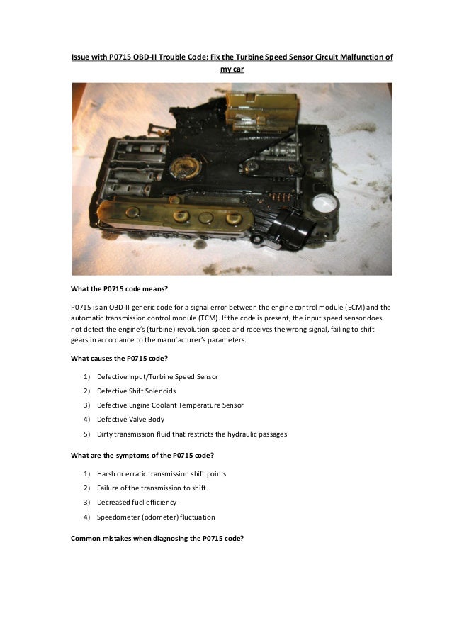 Partsavatar Car Parts, Canada Issue with P0715 OBDII Trouble Code