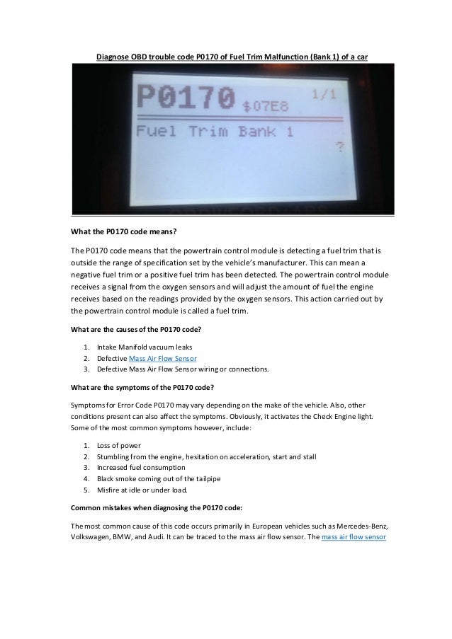 Obd code p0170 opel