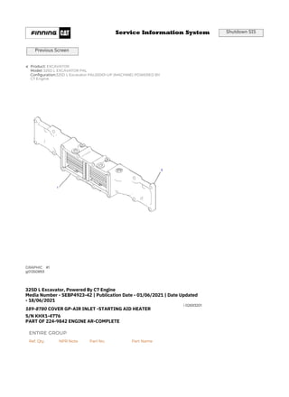 325D L CATERPILLAR EXCAVATOR PARTS CATALOG MANUAL PEH | PDF