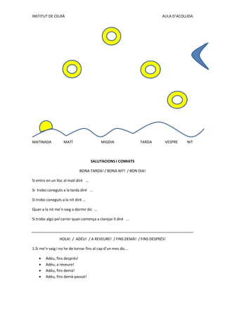 INSTITUT DE CELRÀ AULA D’ACOLLIDA 
MATINADA MATÍ MIGDIA TARDA VESPRE NIT 
SALUTACIONS I COMIATS 
BONA TARDA! / BONA NIT! /...