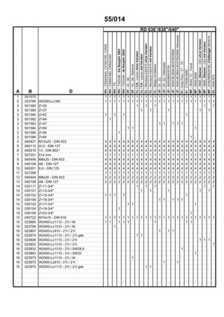 55/014
RD 636"/638"/640"
A B D
NH-CS540/640,CX760/780,CX820
NH-CX840-880,CR920-940
NH-TR
NH-TX63-68-bisBaujahr2001
NH-TX63-68-abBaujahr2002
DF-40..,56..
DF-40..,56..Balance
CL/CA-LexionohneVariator
CL/CA-LexionmitVariator
CL-Montana430/470ohneVariator
CL-Montana430/470mitVariator
CL-Mega,VX,Medion
-20..,22..JD
-20..,22..HillmasterJD
-9550/9650/9750JD
-9540-80,9640-80/9780/9880JD
JD-9540-80,9640-80/9780/9880Hillmaster
IH-AxialFlow-21..,23..
IH-CT5050-5080
MF-38/40,72..,Fendt
MF-8560-8590
MF-8680,Gleaner-C62ohneVariator
MF-8680,Gleaner-C62mitVariator
MF-8780/9690/9790,Challenger660/670
GL-R40-R75
1 501575 1 1 1 1 1 1 1 1 1 1 1 1 1 1 1 1 1 1 1 1 1 1 1 1 1
2 023785 W2300-Lz189 1 1 1 1 1 1 1 1 1 1 1 1 1 1 1 1 1 1 1 1 1 1 1 1 1
3 501580 Z=32 1 1 1 1 1
3 501589 Z=37 1 1 1 1 1
3 501590 Z=42 1 1 1 1
3 501582 Z=44 1
3 501583 Z=47 1 1 1 1 1
3 501584 Z=50 1 1 1
3 501586 Z=56 1
3 501588 Z=64 1
4 040427 M12x25 - DIN 933 4 4 4 4 4 4 4 4 4 4 4 4 4 4 4 4 4 4 4 4 4 4 4 4 4
5 040110 A12 - DIN 127 4 4 4 4 4 4 4 4 4 4 4 4 4 4 4 4 4 4 4 4 4 4 4 4 4
6 040218 13 - DIN 9021 4 4 4 4 4 4 4 4 4 4 4 4 4 4 4 4 4 4 4 4 4 4 4 4 4
7 527251 514 mm 1 1 1 1 1 1 1 1 1 1 1 1 1 1 1 1 1 1 1 1 1 1 1 1 1
8 040448 M8x25 - DIN 933 4 4 4 4 4 4 4 4 4 4 4 4 4 4 4 4 4 4 4 4 4 4 4 4 4
9 040108 A8 - DIN 127 4 4 4 4 4 4 4 4 4 4 4 4 4 4 4 4 4 4 4 4 4 4 4 4 4
10 040201 8,4 - DIN 125 4 4 4 4 4 4 4 4 4 4 4 4 4 4 4 4 4 4 4 4 4 4 4 4 4
11 527268 1 1 1 1 1 1 1 1 1 1 1 1 1 1 1 1 1 1 1 1 1 1 1 1 1
12 040444 M8x20 - DIN 933 2 2 2 2 2 2 2 2 2 2 2 2 2 2 2 2 2 2 2 2 2 2 2 2 2
13 040108 A8 - DIN 127 2 2 2 2 2 2 2 2 2 2 2 2 2 2 2 2 2 2 2 2 2 2 2 2 2
14 030111 Z=11-3/4" 1 1 1 1 1
14 030101 Z=13-3/4" 1 1 1 1 1
14 030102 Z=15-3/4" 1 1 1 1 1
14 030108 Z=16-3/4" 1 1 1 1 1
14 030103 Z=17-3/4" 1 1 1
14 030104 Z=19-3/4" 1
14 030106 Z=23-3/4" 1
15 040722 M10x10 - DIN 916 1 1 1 1 1 1 1 1 1 1 1 1 1 1 1 1 1 1 1 1 1 1 1 1 1
16 023865 W2400-Lz1110 - 21t / 6t 1 1 1 1 1 1 1 1
16 023794 W2400-Lz1310 - 21t / 6t 1
16 023807 W2400-Lz910 - 21t / 21t 1 1 1
16 023974 W2400-Lz1110 - 21t / 21t gek. 1 1
16 023808 W2400-Lz1110 - 21t / 21t 1 1 1
16 023802 W2400-Lz1310 - 21t / 21t 1
16 023832 W2400-Lz1310 - 21t / SW28,6 1
16 023863 W2400-Lz1110 - 21t / SW32 1
16 023973 W2500-Lz1110 - 21t / 6t 1
16 023972 W2500-Lz910 - 21t / 21t 1 1
16 023975 W2500-Lz1110 - 21t / 21t gek. 1 1
 