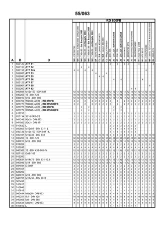 55/063
RD 800FB
A B D
NH-CX760/780
NH-CS640,CX820-880,CR920-980
NH-TX64/65-bisBaujahr2001
NH-TX64/65-abBaujahr2002
NH-TX66/67/68-bisBaujahr2001
NH-TX66/68-abBaujahr2002
DF-4070-4090,56..
CL/CA-Lexion430/470/475
CL/CA-Lexion440-485
CL-Mega,VX,Medion
JD-205.,225.
JD-205.,225.Schwenkschild
JD-206.,226.
JD-206.,226.Schwenkschild
JD-9550/9650
JD-9650/9750STS
JD-9540/9560/9580/9780/9880
JD-9640/9660/9680
IH-AxialFlow2388
IH-AFX8010
IH-CT5070/5080
MF-38/40,7272-7278,Fendt6300-8350
GL-R62-R75
1 553120 ATP 51 4 4 4 4 4 4
1 550150 ATP 52 4 4
1 550153 ATP 52a 4 4 4 4 4
1 552087 ATP 53 4 4
1 552090 ATP 55 4 4
1 553077 ATP 56 4 4 4
1 553123 ATP 57
1 556061 ATP 59 4
1 553260 ATP 62 4 4
2 040505 M12x150 - DIN 931 12 12 12 12 12 12 12 12 12 12 12 12 12 12 12 12 12 12 12 12 12 12 12
3 040203 13 - DIN 125 16 16 16 16 16 16 16 16 16 16 16 16 16 16 16 16 16 16 16 16 16 16 16
4 040010 M12 - DIN 985 12 12 12 12 12 12 12 12 12 12 12 12 12 12 12 12 12 12 12 12 12 12 12
5 023769 W2400-Lz610 - RD 870FB 2 2 2 2 2 2 2 2 2 2 2 2 2 2 2 2 2 2 2
5 023770 W2400-Lz810 - RD 875/880FB 2 2 2 2 2 2 2 2 2 2 2 2 2 2 2 2 2 2 2
5 023771 W2500-Lz610 - RD 870FB 2 2 2 2
5 023772 W2500-Lz810 - RD 875/880FB 2 2 2 2
6 012255 2 2 2 2 2 2 2 2 2 2 2 2 2 2 2 2 2 2 2 2 2 2 2
7 025134 3210-2RS-C3 2 2 2 2 2 2 2 2 2 2 2 2 2 2 2 2 2 2 2 2 2 2 2
8 041246 90x3 - DIN 472 2 2 2 2 2 2 2 2 2 2 2 2 2 2 2 2 2 2 2 2 2 2 2
9 041082 50x2 - DIN 471 2 2 2 2 2 2 2 2 2 2 2 2 2 2 2 2 2 2 2 2 2 2 2
10 510832 L 2 2 2 2 2 2 2 2
11 040563 M12x85 - DIN 931 - L 4 4 4 4 4 4 4 4
12 040726 M12x100 - DIN 931 - L 4 4 4 4 4 4 4 4
13 040491 M12x35 - DIN 933 16 16 16 16 16 16 16 16 16 16 8 8 8 8 8 8 8 8 16 16 16 16 16
14 040203 13 - DIN 125 32 32 32 32 32 32 32 32 32 32 28 28 28 28 28 28 28 28 32 32 32 32 32
15 040010 M12 - DIN 985 16 16 16 16 16 16 16 16 16 16 16 16 16 16 16 16 16 16 16 16 16 16 16
16 012262 2 2 2 2 2 2 2 2 2 2 2 2 2 2 2 2 2 2 2 2 2 2 2
17 510245 4 4 4 4 4 4 4 4 4 4 4 4 4 4 4 4 4 4 4 4 4 4 4
18 040383 15 - DIN 433-140HV 12 12 12 12 12 12 12 12 12 12 12 12 12 12 12 12 12 12 12 12 12 12 12
19 027103 GAB 105 2 2 2 2 2 2 2 2 2 2 2 2 2 2 2 2 2 2 2 2 2 2 2
20 012260 2 2 2 2 2 2 2 2 2 2 2 2 2 2 2 2 2 2 2 2 2 2 2
21 040831 M14x75 - DIN 931-10.9 12 12 12 12 12 12 12 12 12 12 12 12 12 12 12 12 12 12 12 12 12 12 12
22 040049 M14 - DIN 985 12 12 12 12 12 12 12 12 12 12 12 12 12 12 12 12 12 12 12 12 12 12 12
23 041931 D-389F 2 2 2 2 2 2 2 2 2 2 2 2 2 2 2 2 2 2 2 2 2 2 2
24 501457 2 2 2 2 2 2 2 2 2 2 2 2 2 2 2 2 2 2 2 2 2 2 2
25 626202 6 6 6 6 6 6 6 6 6 6 6 6 6 6 6 6 6 6 6 6 6 6 6
26 040010 M12 - DIN 985 6 6 6 6 6 6 6 6 6 6 6 6 6 6 6 6 6 6 6 6 6 6 6
27 040707 M12x35 - DIN 6912 2 2 2 2 2 2 2 2 2 2 2 2 2 2 2 2 2 2 2 2 2 2 2
28 501458 2 2 2 2 2 2 2 2 2 2 2 2 2 2 2 2 2 2 2 2 2 2 2
29 510813 2 2 2 2 2 2 2 2 2 2 2 2 2 2 2 2 2 2 2 2 2 2 2
30 510846 2 2 2 2 2 2 2 2 2 2 1 1 1 1 1 1 1 1 2 2 2 2 2
31 510816 2 2 2 2 2 2 2 2 2 2 1 1 1 1 1 1 1 1 2 2 2 2 2
32 040444 M8x20 - DIN 933 8 8 8 8 8 8 8 8 8 8 4 4 4 4 4 4 4 4 8 8 8 8 8
33 040201 8,4 - DIN 125 16 16 16 16 16 16 16 16 16 16 8 8 8 8 8 8 8 8 16 16 16 16 16
34 040008 M8 - DIN 985 8 8 8 8 8 8 8 8 8 8 4 4 4 4 4 4 4 4 8 8 8 8 8
35 040534 M8x16 - DIN 933 8 8 8 8 8 8 8 8 8 8 4 4 4 4 4 4 4 4 8 8 8 8 8
36 510812 L 1 1 1 1 1 1 1 1
 