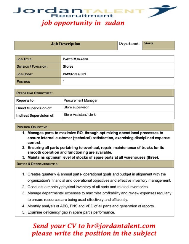 parts manager job description