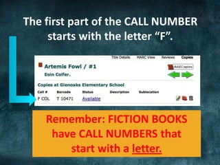Fic Call Numbers Introduction to Call Numbers: Grades 3-4 | PPTX