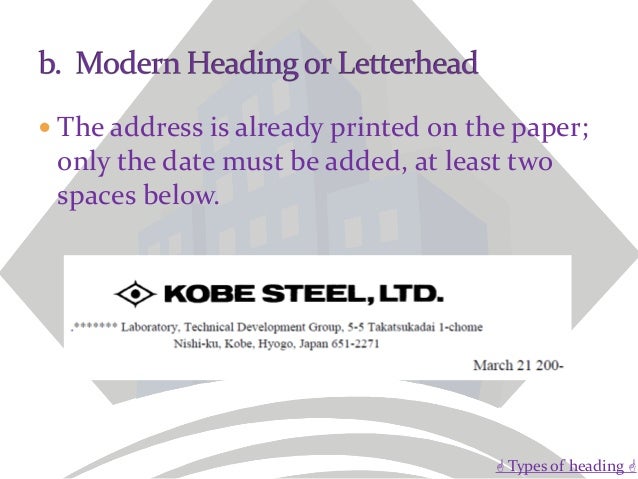 parts of a business letter what is the heading of a business letter