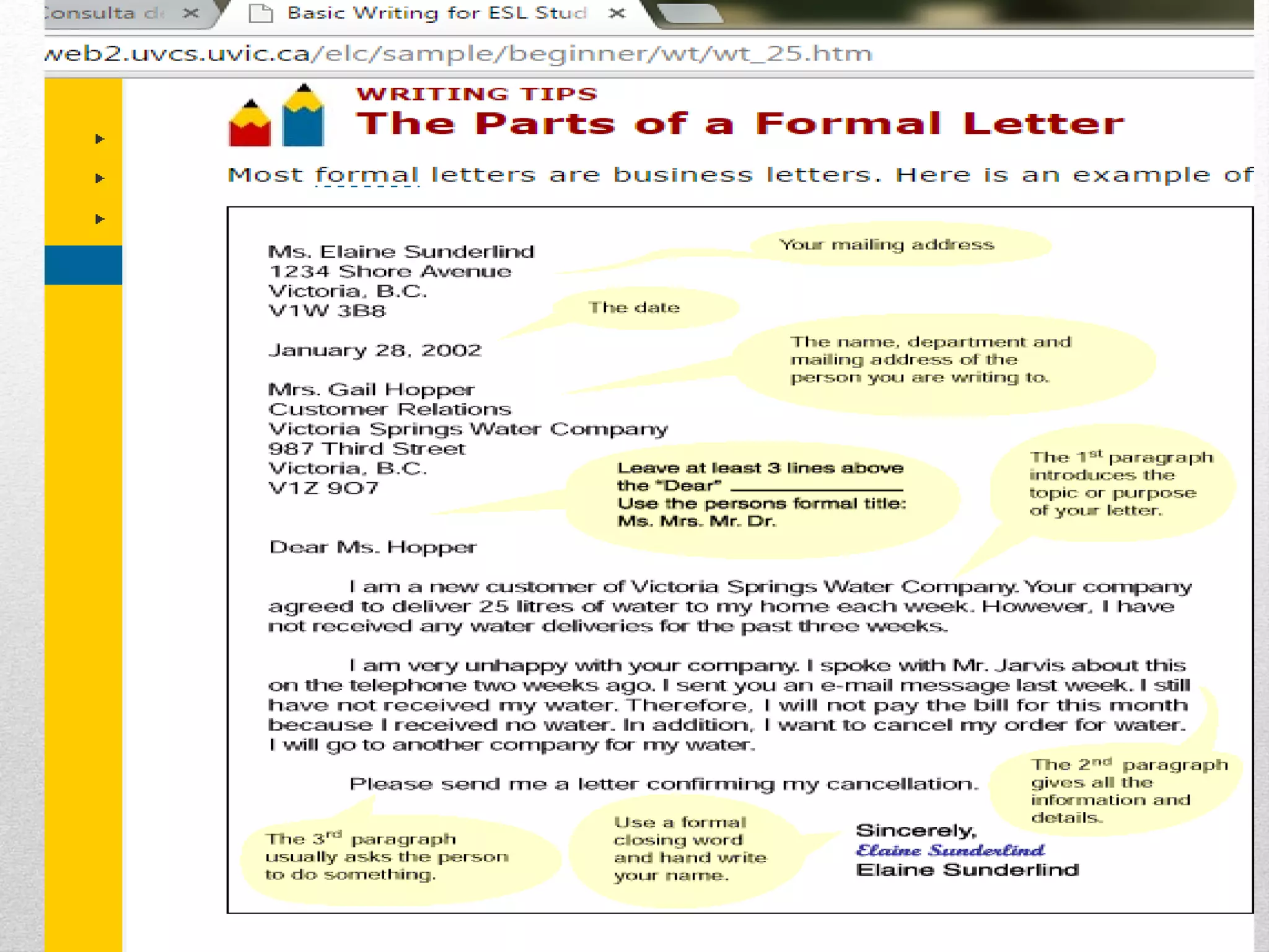 Parts of a formal letter PPTX