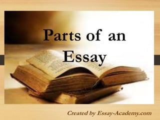 Parts of an Essay
Created by Essay-Academy.com
Parts of an
Essay
 