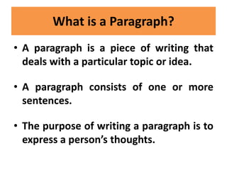 parts of a paragraph for Grade Four English | PPTX