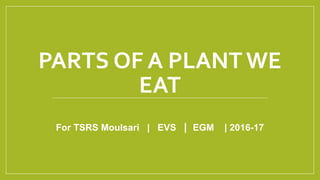 PARTS OF A PLANT WE
EAT
For TSRS Moulsari | EVS | EGM | 2016-17
 