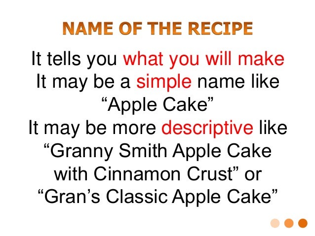 Parts of a recipe presentation