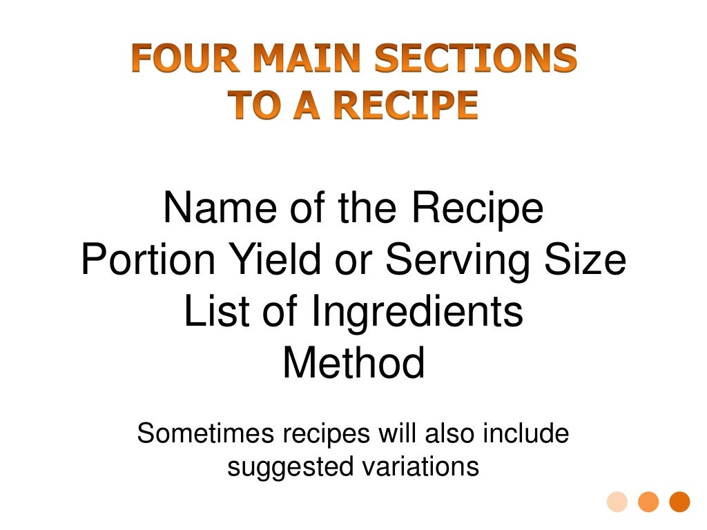 Parts of a recipe presentation