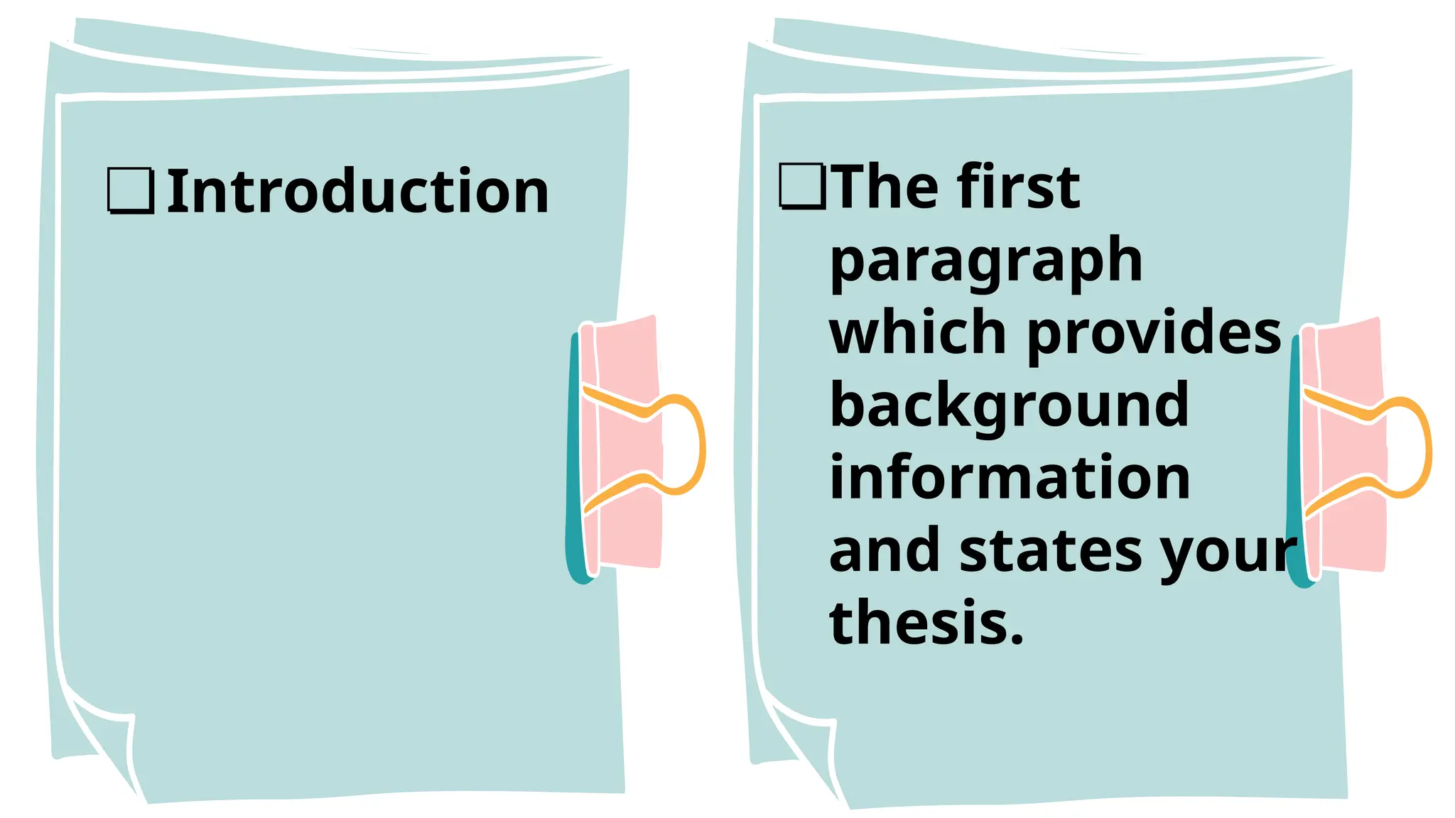 ❏Introduction ❏The first
paragraph
which provides
background
information
and states your
thesis.
 