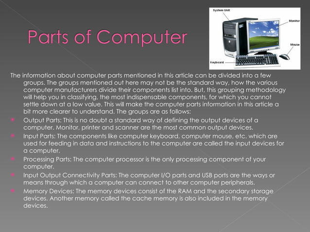 Parts of Computer | PPT | Computer Peripherals | Computing