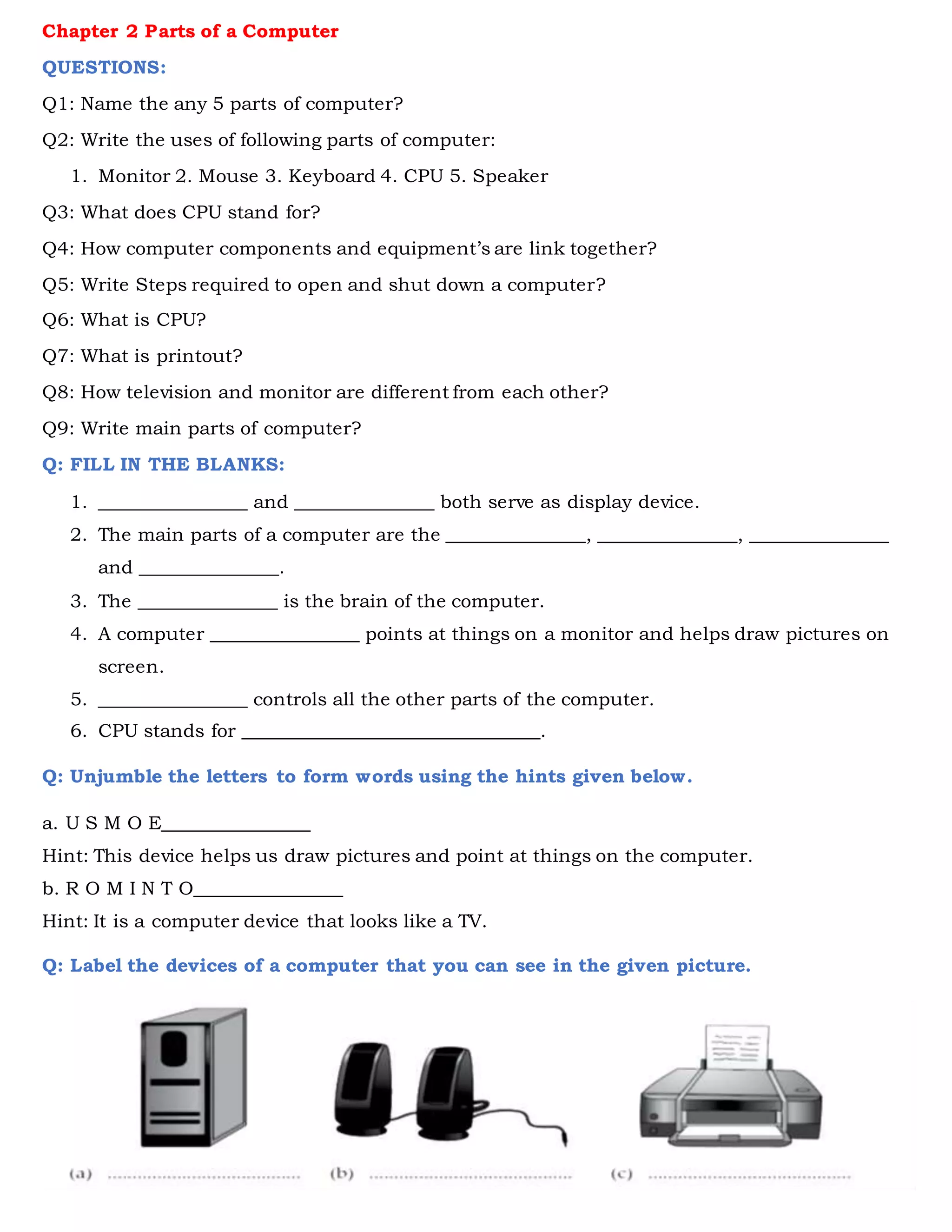 Parts of computer | DOCX | Computer Peripherals | Computing