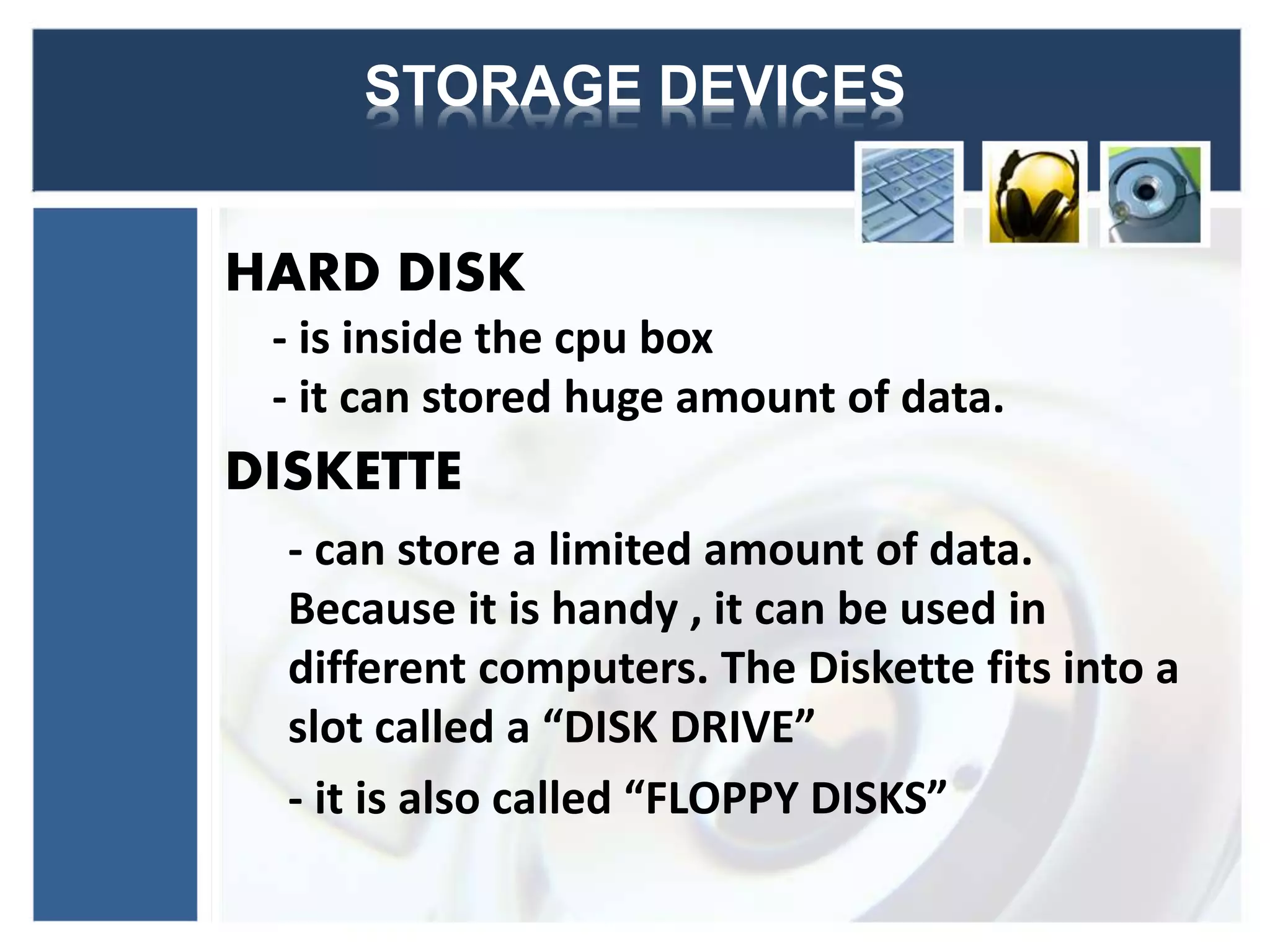 Basic Parts of Computer | PPTX | Data Storage and Warehousing | Computing