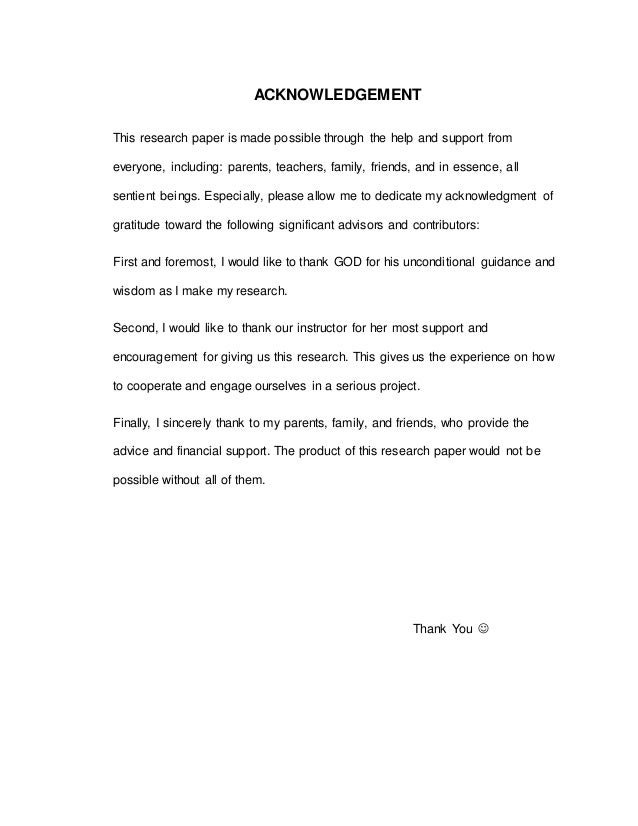 Sample acknowledgement page research paper