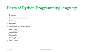 Parts of python programming language | PPT