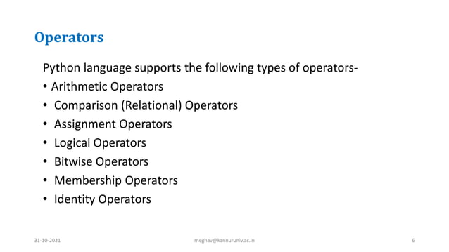 Parts of python programming language | PPTX | Programming Languages ...