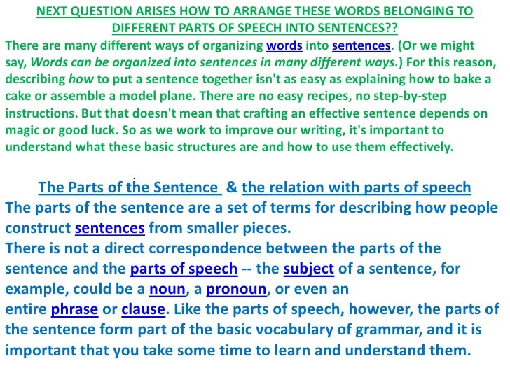 parts of speech amp parts of a sentence part of speech sentence