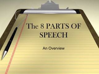 The 8 PARTS OF
SPEECH
An Overview
 