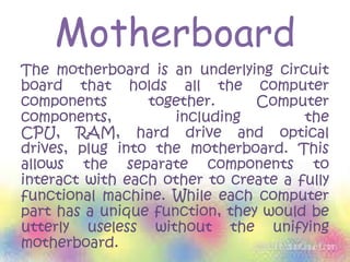 Parts of the computer and thier function | PPTX