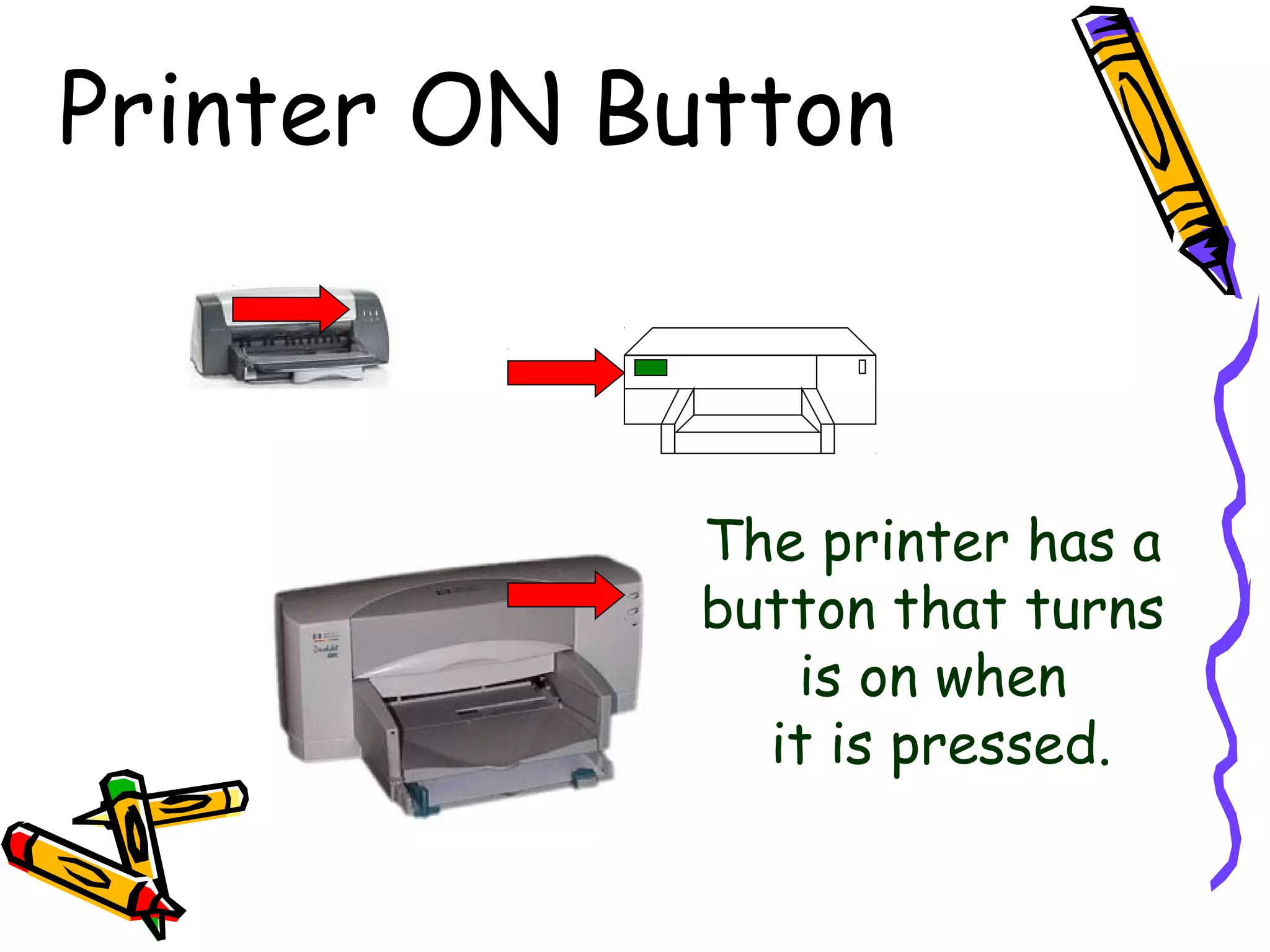 Printer ON Button

The printer has a
button that turns
is on when
it is pressed.

 